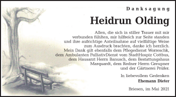 Traueranzeige von Heidrun Olding von lausitzer_rundschau