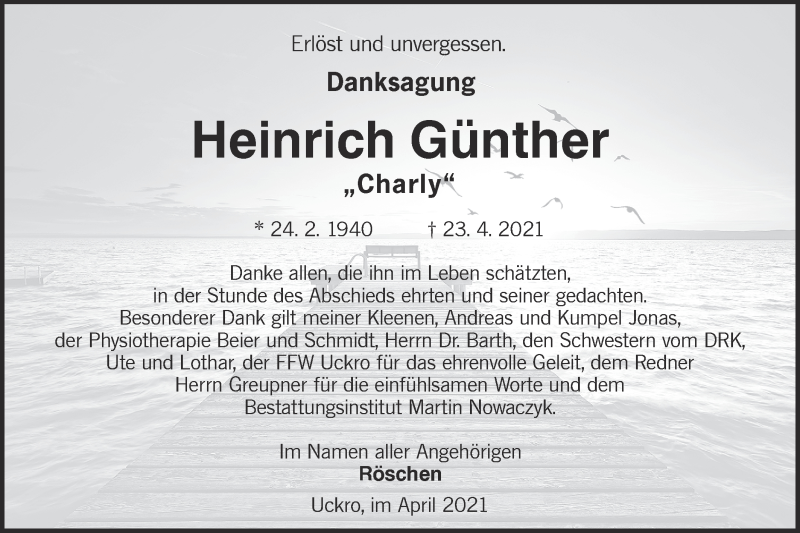  Traueranzeige für Heinrich Günther vom 15.05.2021 aus lausitzer_rundschau