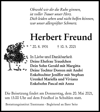 Traueranzeige von Herbert Freund von lausitzer_rundschau