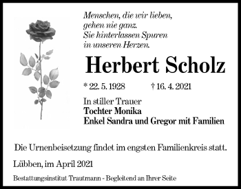 Traueranzeige von Herbert Scholz von lausitzer_rundschau