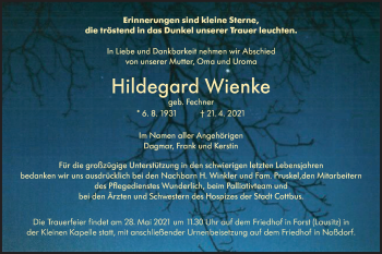 Traueranzeige von Hildegard Wienke von lausitzer_rundschau