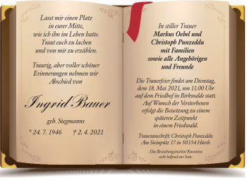 Traueranzeige von Ingrid Bauer von lausitzer_rundschau