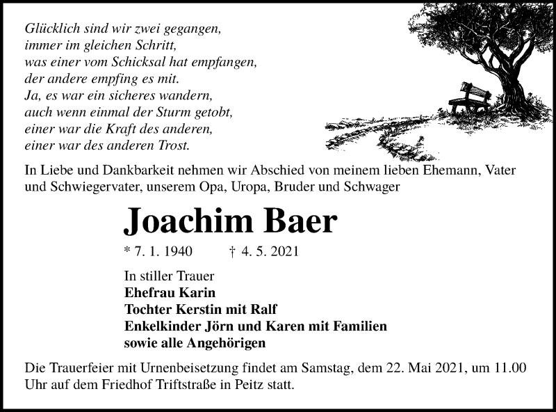  Traueranzeige für Joachim Baer vom 15.05.2021 aus lausitzer_rundschau