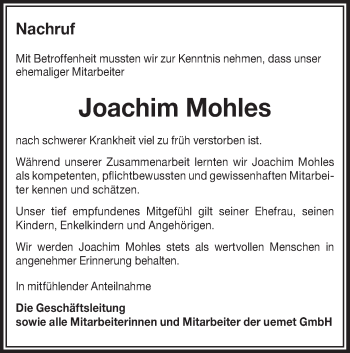 Traueranzeige von Joachim Mohles von lausitzer_rundschau