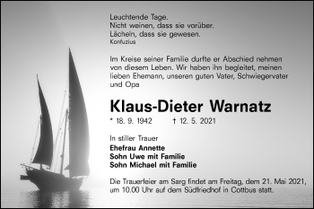Traueranzeige von Klaus-Dieter Warnatz von lausitzer_rundschau