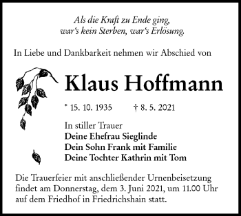 Traueranzeige von Klaus Hoffmann von lausitzer_rundschau