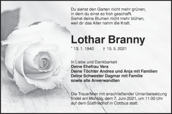 Traueranzeige von Lothar Branny von lausitzer_rundschau