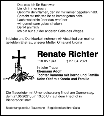 Traueranzeige von Renate Richter von lausitzer_rundschau