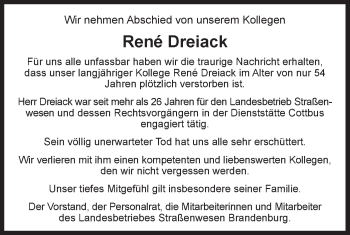 Traueranzeige von Rene Dreiack von lausitzer_rundschau