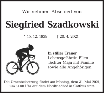 Traueranzeige von Siegfried Szadkowski von lausitzer_rundschau