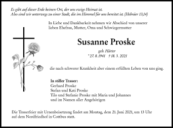 Traueranzeige von Susanne Proske von lausitzer_rundschau