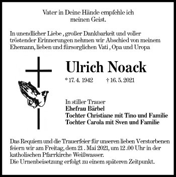 Traueranzeige von Ulrich Noack von lausitzer_rundschau