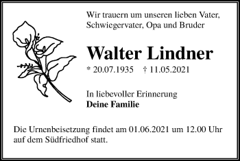 Traueranzeige von Walter Lindner von lausitzer_rundschau