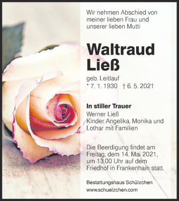 Traueranzeige von Waltraud Ließ von lausitzer_rundschau