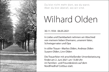Traueranzeige von Wilhard Olden von lausitzer_rundschau