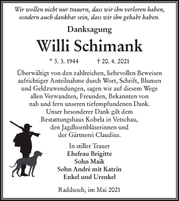 Traueranzeige von Willi Schimank von lausitzer_rundschau