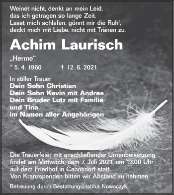 Traueranzeige von Achim Laurisch von lausitzer_rundschau
