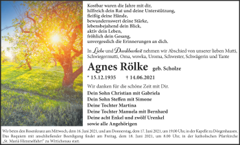 Traueranzeige von Agnes Rölke von lausitzer_rundschau