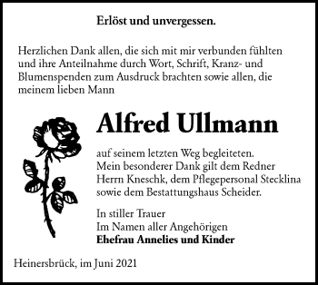 Traueranzeige von Alfred Ullmann von lausitzer_rundschau