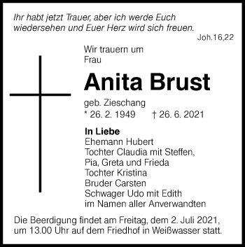 Traueranzeige von Anita Brust von lausitzer_rundschau