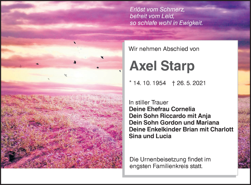  Traueranzeige für Axel Starp vom 05.06.2021 aus lausitzer_rundschau