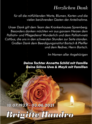 Traueranzeige von Brigitte Handro von lausitzer_rundschau