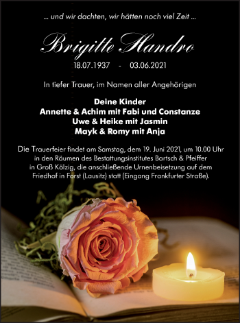 Traueranzeige von Brigitte Handro von lausitzer_rundschau