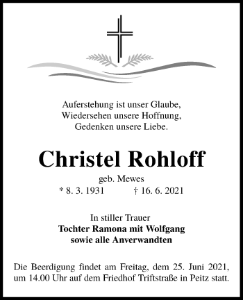Traueranzeige von Christel Rohloff von lausitzer_rundschau