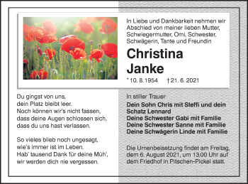 Traueranzeige von Christina Janke von lausitzer_rundschau