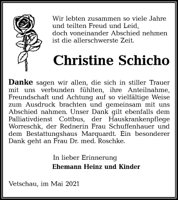 Traueranzeige von Christine Schicho von lausitzer_rundschau