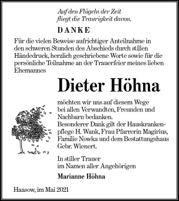 Traueranzeige von Dieter Höhna von lausitzer_rundschau