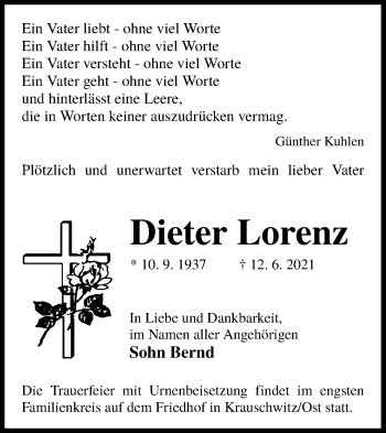 Traueranzeige von Dieter Lorenz von lausitzer_rundschau