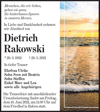 Traueranzeige von Dietrich Rakowski von lausitzer_rundschau