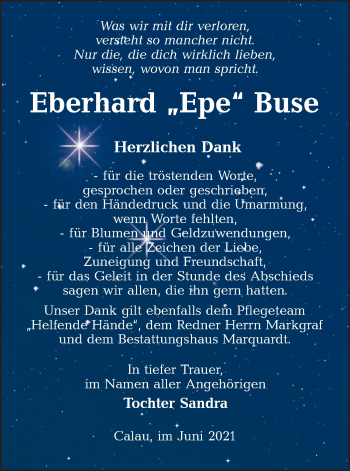Traueranzeige von Eberhard  Buse von lausitzer_rundschau