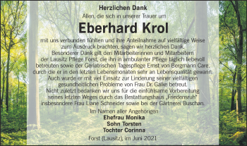Traueranzeige von Eberhard Krol von lausitzer_rundschau