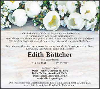 Traueranzeige von Edith Böttcher von lausitzer_rundschau