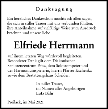 Traueranzeige von Elfriede Herrmann von lausitzer_rundschau