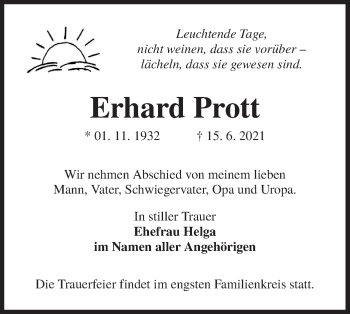 Traueranzeige von Erhard Prott von lausitzer_rundschau