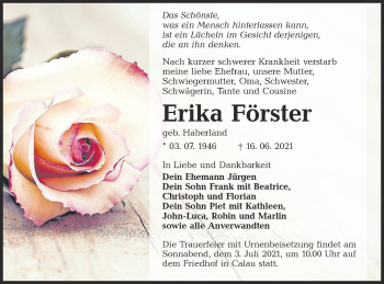 Traueranzeige von Erika Förster von lausitzer_rundschau