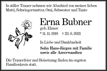 Traueranzeige von Erna Bubner von lausitzer_rundschau