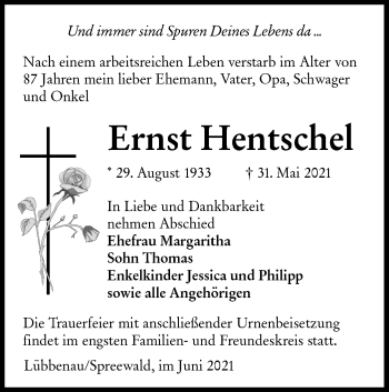 Traueranzeige von Ernst Hentschel von lausitzer_rundschau
