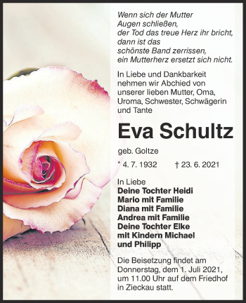 Traueranzeige von Eva Schultz von lausitzer_rundschau