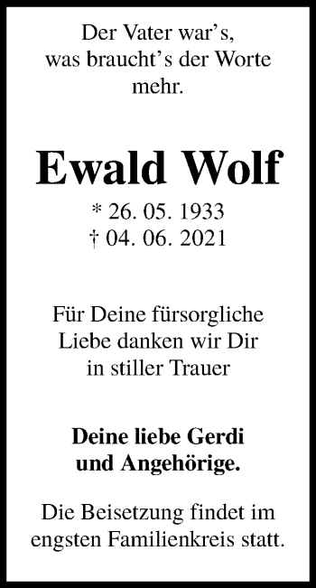 Traueranzeige von Ewald Wolf von lausitzer_rundschau
