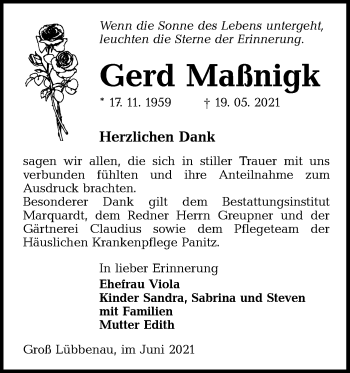 Traueranzeige von Gerd Maßnigk von lausitzer_rundschau