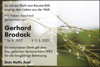 Traueranzeige von Gerhard Brodach von lausitzer_rundschau
