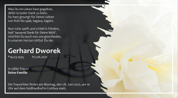 Traueranzeige von Gerhard Dworek von lausitzer_rundschau