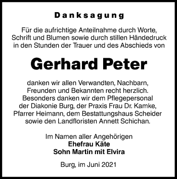 Traueranzeige von Gerhard Peter von lausitzer_rundschau