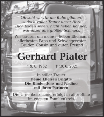 Traueranzeige von Gerhard Piater von lausitzer_rundschau