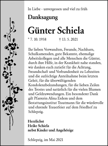 Traueranzeige von Günter Schiela von lausitzer_rundschau