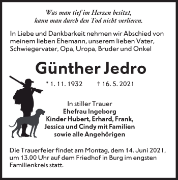 Traueranzeige von Günther Jedro von lausitzer_rundschau